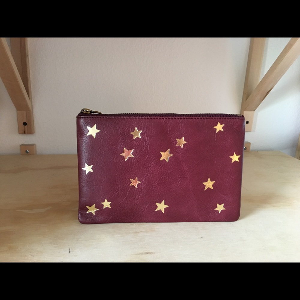 J Crew burgundy/star clutch